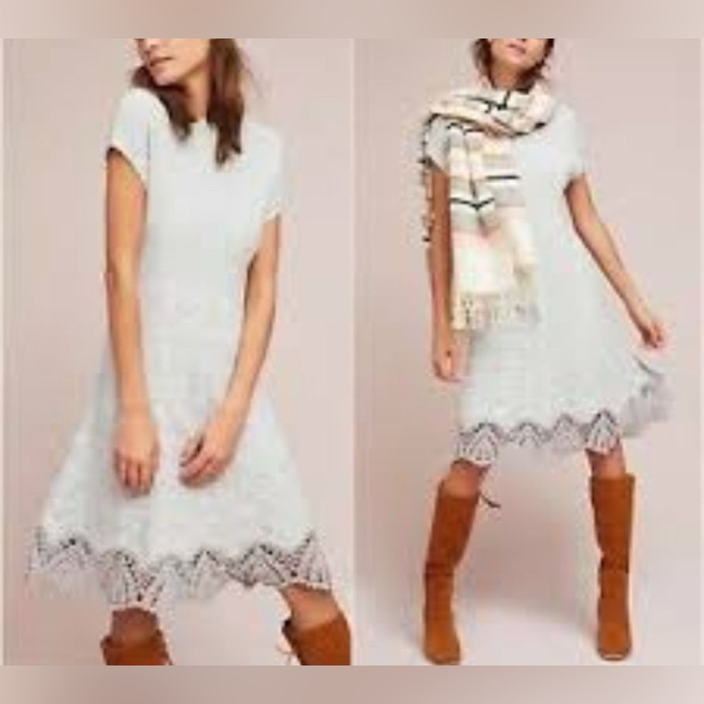 Anthropologie Feather Bone Oda Crochet Wool Alpaca Blend Sweater Gray Dress M - Picture 1 of 17